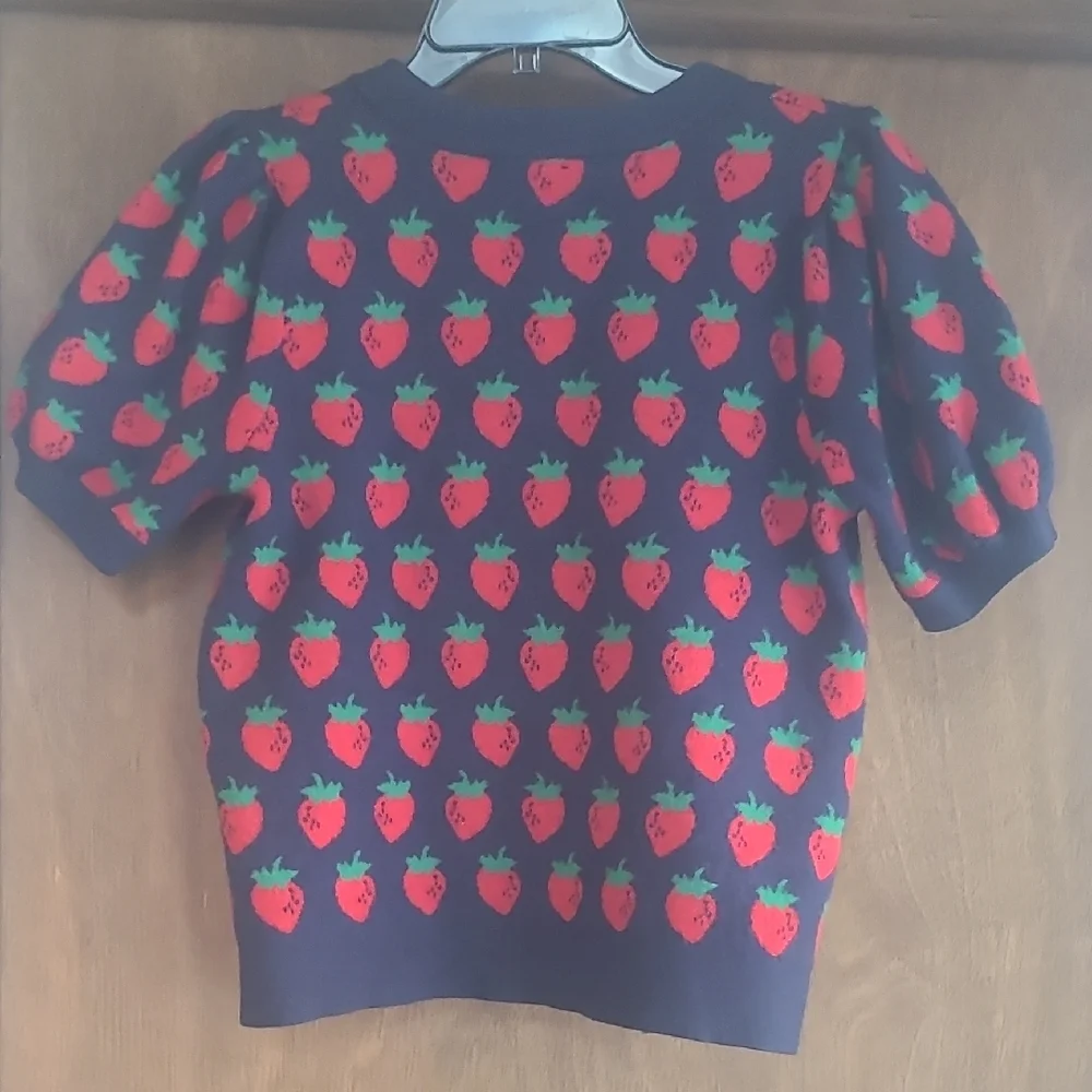 Maeve Navy Sweater with Red Strawberry Design - Picture 6 of 6